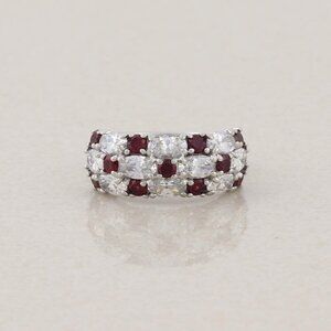 Sterling Silver Lab Created Ruby and Cubic Zirconia Band Ring Size 5 3/4